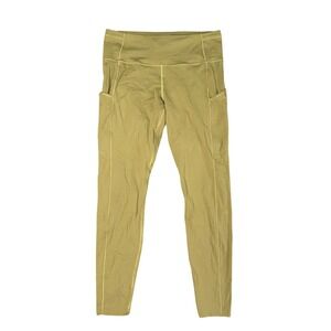 Lululemon Fast and Free Tight Women 10 Chartreuse Excellent Pockets Nulux 25in